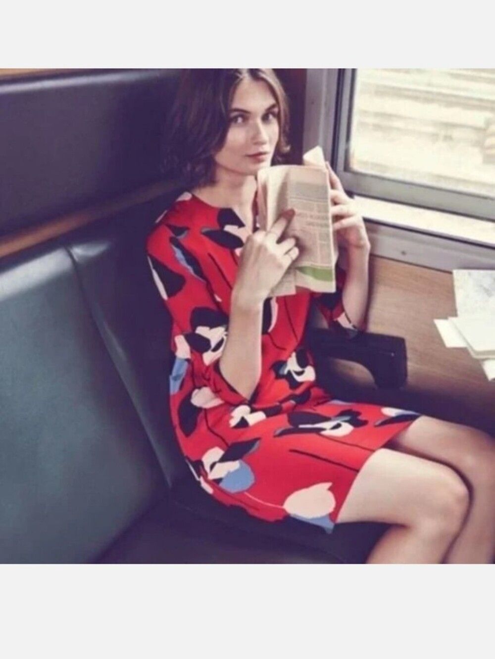 Boden Easy Notch Tunic Shift Dress Red Floral Classic  Sz 14R
